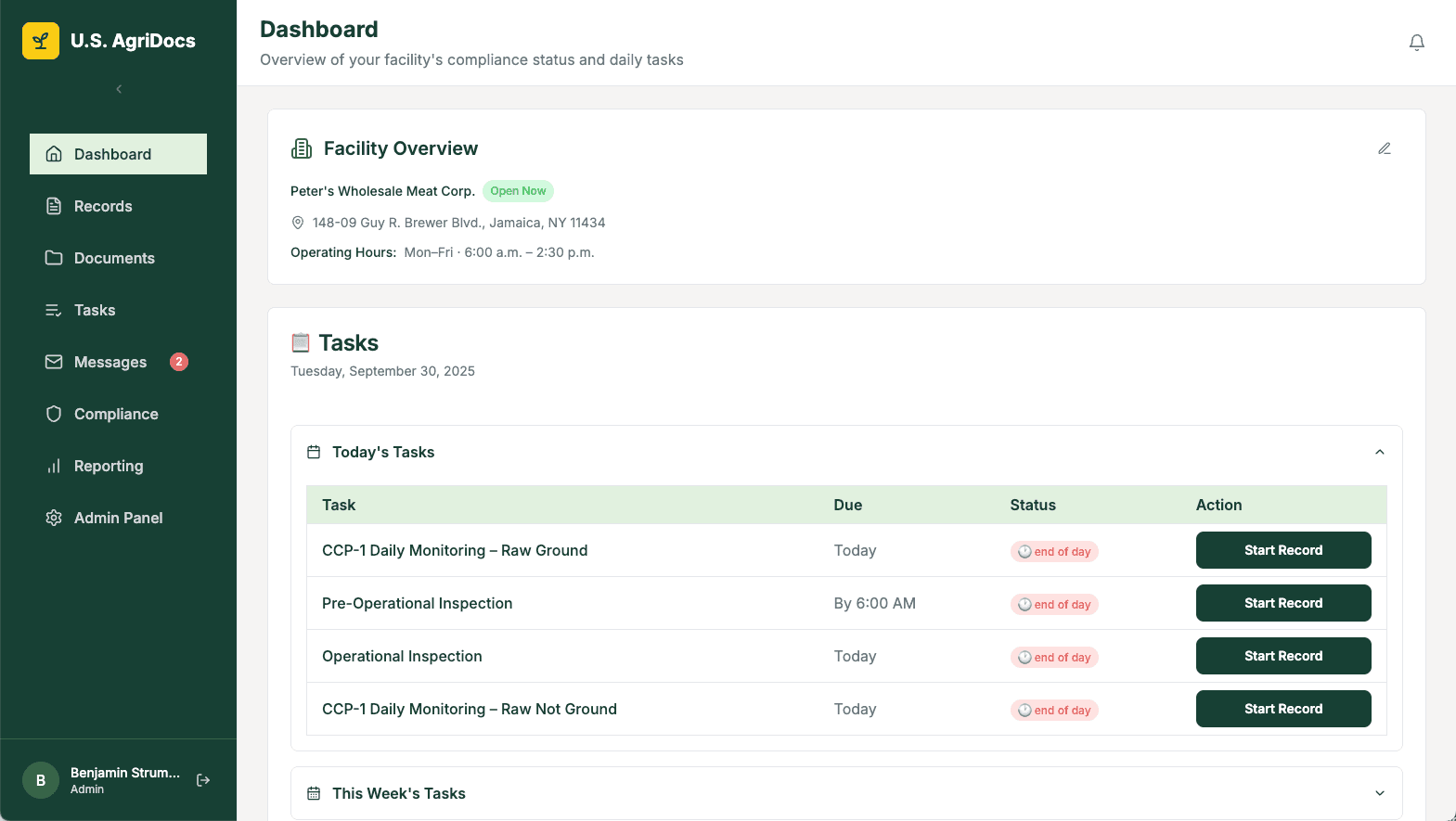 U.S. AgriDocs dashboard overview