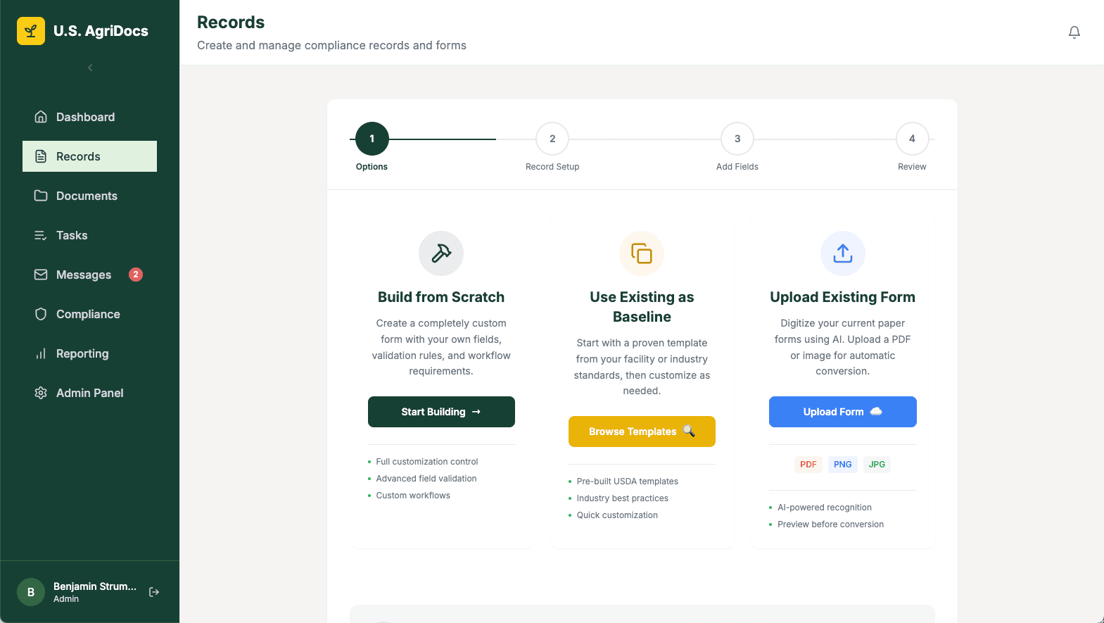 Record template creation